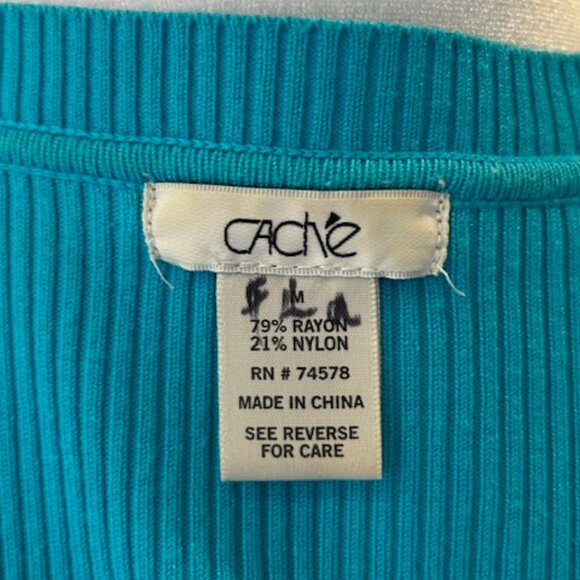 Cache Aqua/ Teal Sequin Zip-Front Sweater – Size M - Picture 5 of 5